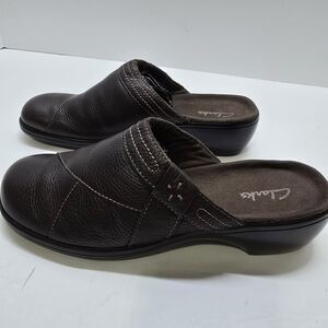 Clarks Shoes Womens‎ 7 M Mule Clogs Brown Leather Comfort Slip On